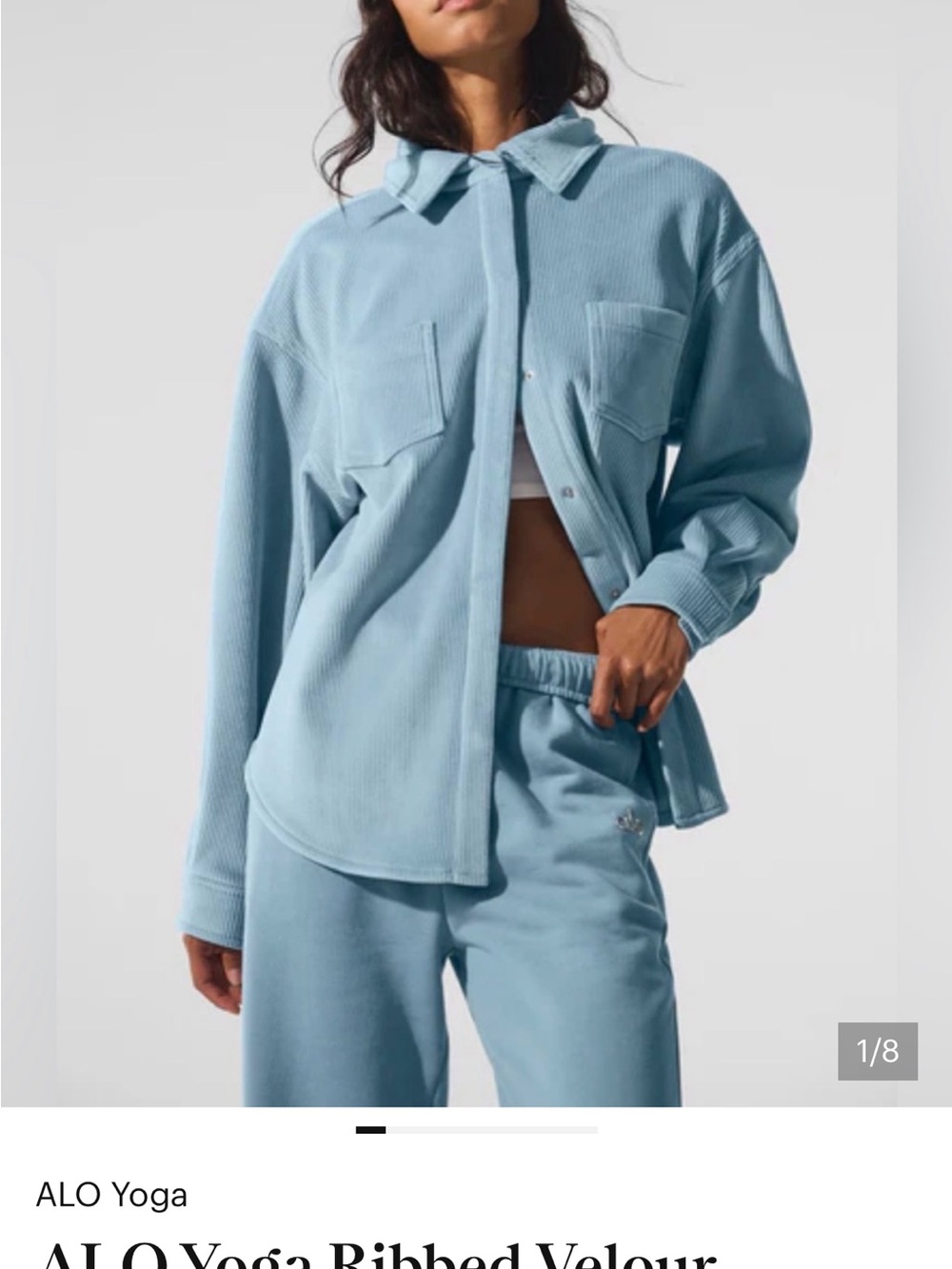 ALO Yoga Sky Blue Ribbed Velour Utility Jacket
